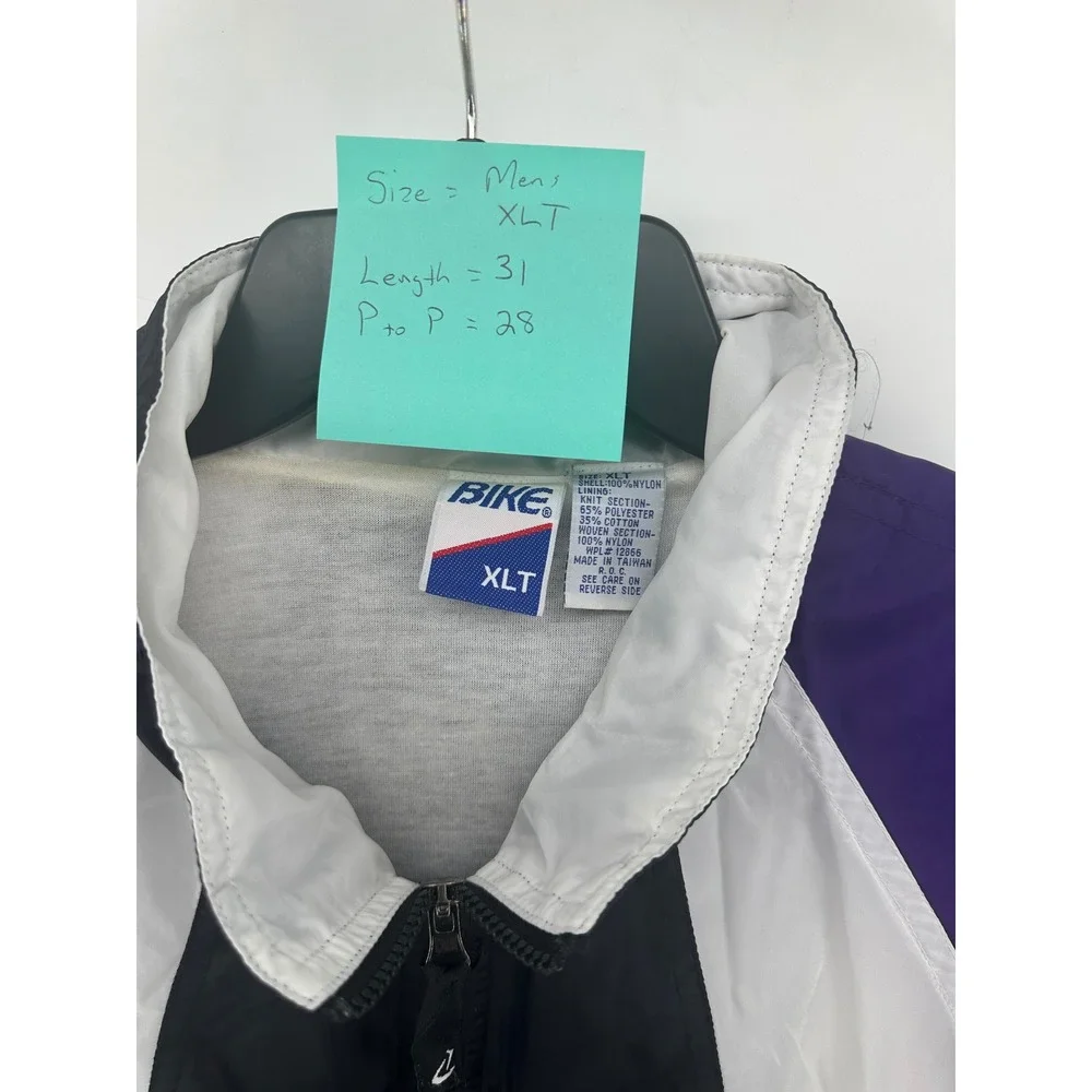 Vintage Bike Mens XLT Colorblock Windbreaker Jacket Purple Black White Full Zip‎